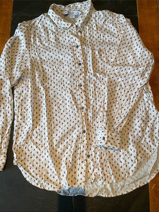Old Navy Tops - Old Navy Cream Button-Front Shirt with Red and Pink Floral Dot Print